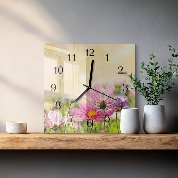 Skleněné hodiny na stěnu Květiny kosmu zskc-30x30-00174629
