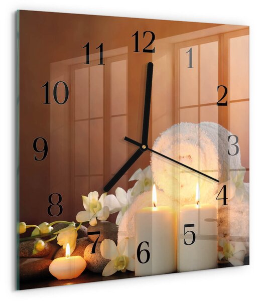 Skleněné hodiny na stěnu Lázeňské svíčky zskc-30x30-00174659