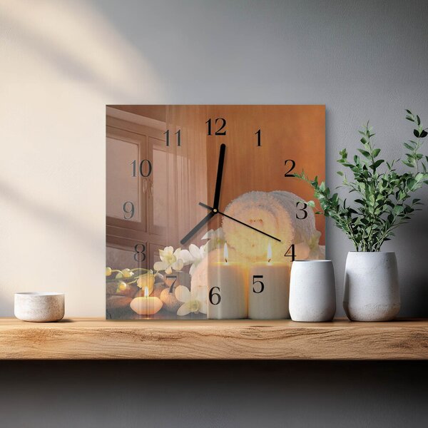 Skleněné hodiny na stěnu Lázeňské svíčky zskc-30x30-00174659
