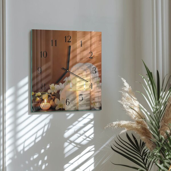 Skleněné hodiny na stěnu Lázeňské svíčky zskc-30x30-00174659