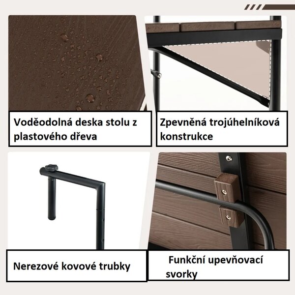 Balkonový závěsný stolek čtvercový hnědý, kov/HIPS NP11099CF