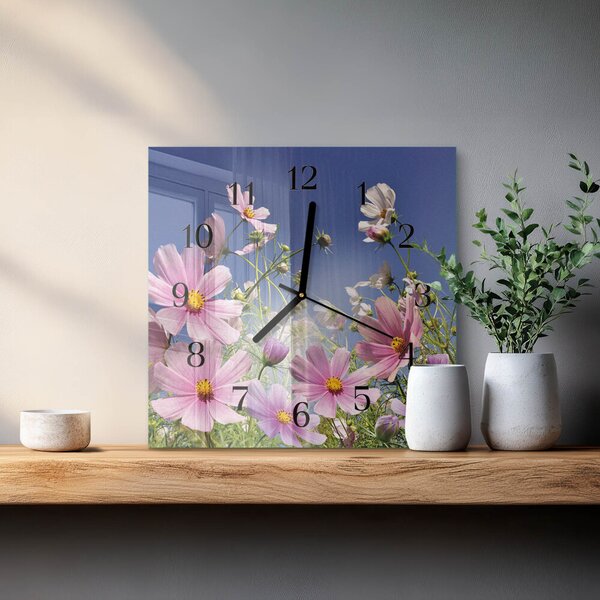 Skleněné hodiny na stěnu Květiny kosmu zskc-30x30-00174719