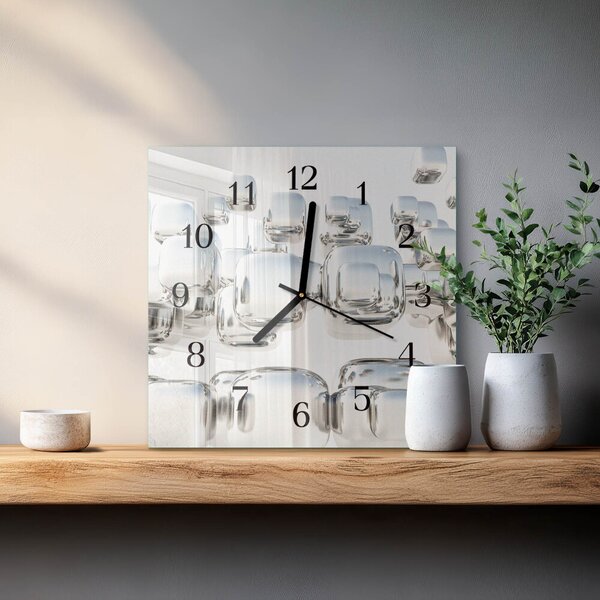 Skleněné hodiny na stěnu 3D krychle zskc-30x30-00174730