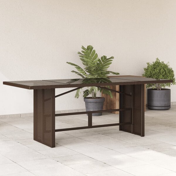 Zahradní stůl se skleněnou deskou hnědý 190x80x75 cm polyratan