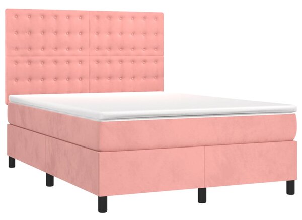 Box spring postel s matrací a LED růžová 140x190 cm samet 3136364