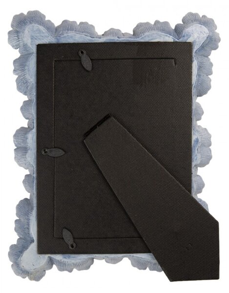 Modrý fotorámeček s plastickými květinami Trudie – 19x3x25 cm na fotografii 10x15 cm