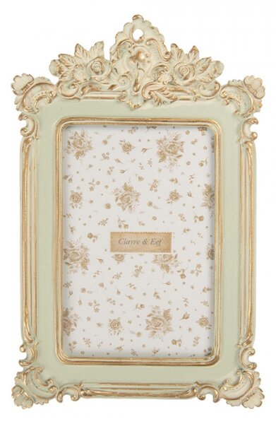 Zelený fotorámeček se zlatou patinou Yves – 15x3x24 cm na fotografii 10x15 cm