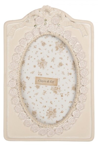 Béžový fotorámeček s růžičkami Tim – 14x2x21 cm na fotografii 10x15 cm