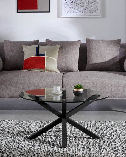 Černý kulatý konferenční stolek se skleněnou deskou ø 82 cm Argo – Kave Home