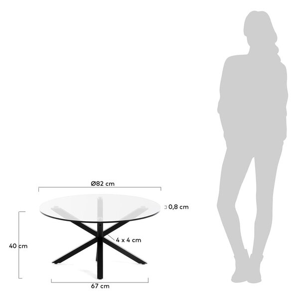 Černý kulatý konferenční stolek se skleněnou deskou ø 82 cm Argo – Kave Home