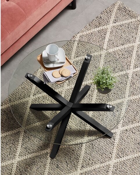 Černý kulatý konferenční stolek se skleněnou deskou ø 82 cm Argo – Kave Home