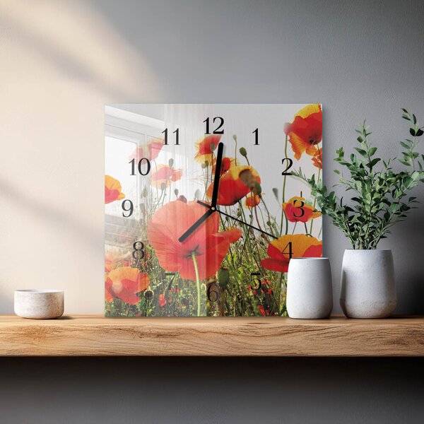 Skleněné hodiny na stěnu Vlčí máky zskc-30x30-00174781