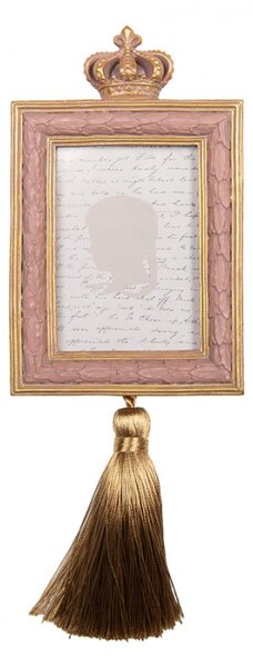Růžový fotorámeček se střapcem a královskou korunou Koninkrijk – 9x2x25 cm na fotografii 6x9 cm
