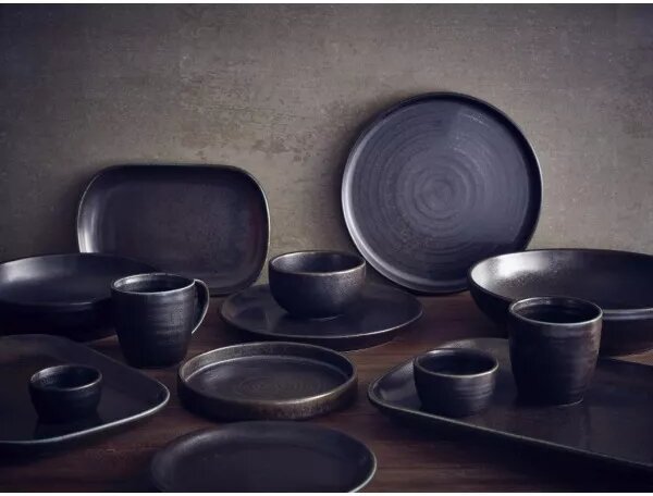GENWARE Talíř porcelánový, výška: 28 mm, délka: 304 mm, šířka: 202 mm, černý