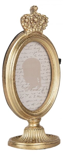 Zlatý oválný fotorámeček s královskou korunou a podstavcem Varaxu – 9x6x17 cm