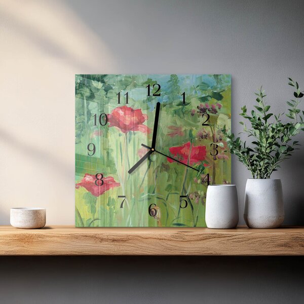 Skleněné hodiny na stěnu Vlčí máky zskc-30x30-00174833