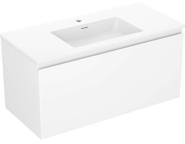 Mexen Orio, koupelnová skříňka 100 cm s umyvadlem Otis, 1 zásuvka, bílá matná, 91A10-10047-1-BF01-W18M01