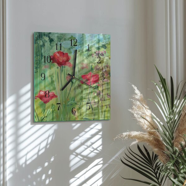 Skleněné hodiny na stěnu Vlčí máky zskc-30x30-00174833