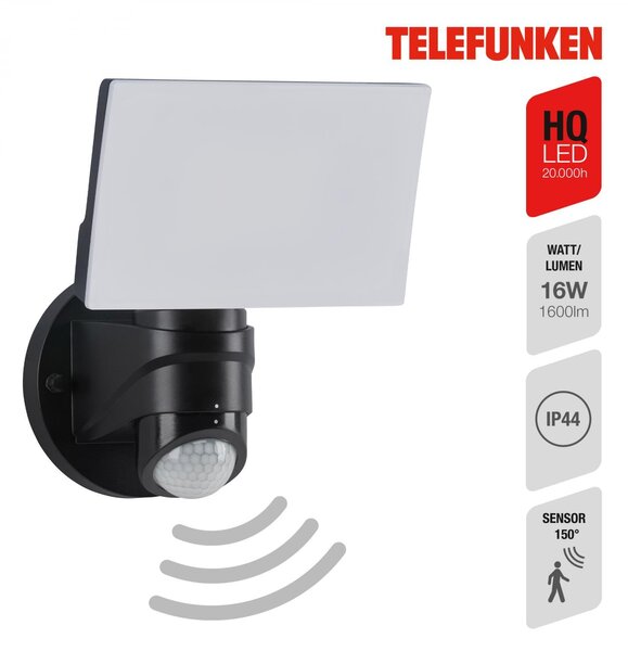 TF 304305TF TELEFUNKEN LED venkovní svítidlo 24 cm 16W 1600lm černá - BRILONER