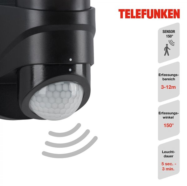 TF 304305TF TELEFUNKEN LED venkovní svítidlo 24 cm 16W 1600lm černá - BRILONER