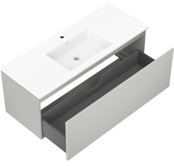 Mexen Orio, koupelnová skříňka 120 cm s umyvadlem Otis, 1 zásuvka, šedá matná/bílá matná, 91A10-12047-1-BF62-W18M01