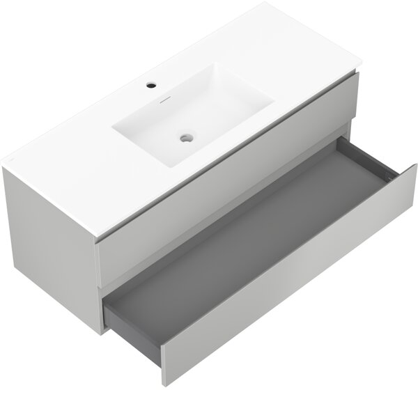 Mexen Orio, koupelnová skříňka 120 cm s umyvadlem Otis, 2 zásuvky, šedá matná/bílá matná, 91A10-12047-2-BFF62-W18M01