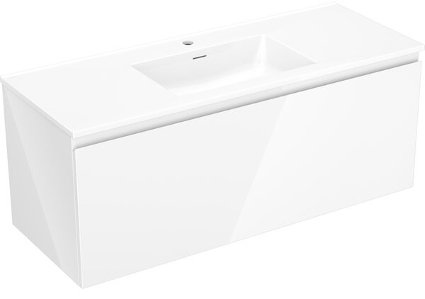 Mexen Orio, koupelnová skříňka 120 cm s umyvadlem Otis, 1 zásuvka, bílá lesklá, 91A10-12047-1-BF00-W18M00