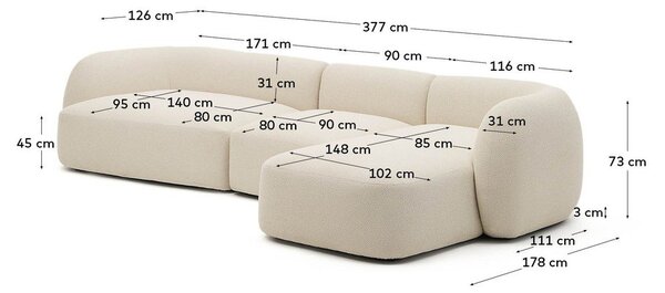 Krémová žinylková rohová pohovka (pravý roh/s lenoškou) Martina – Kave Home
