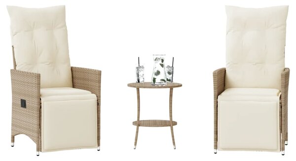 3dílný bistro set s poduškami béžový polyratan