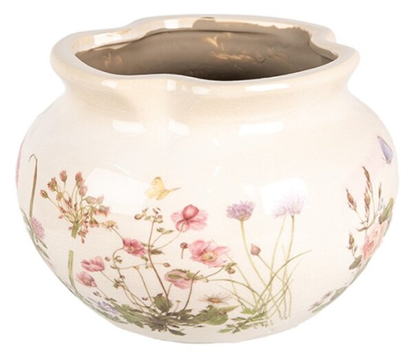 Baňatý keramický květináč s květy a motýlky Flowers of Love M – 20x14 cm