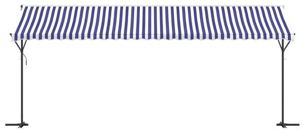 Volně stojící markýza modrá a bílá 600 x 300 cm textil a ocel
