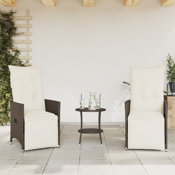 3dílný bistro set s poduškami hnědý polyratan
