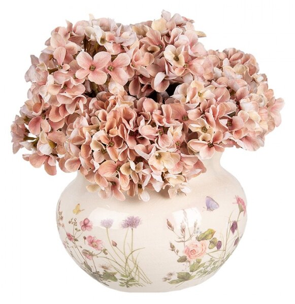 Baňatý keramický květináč s květy a motýlky Flowers of Love M – 20x14 cm