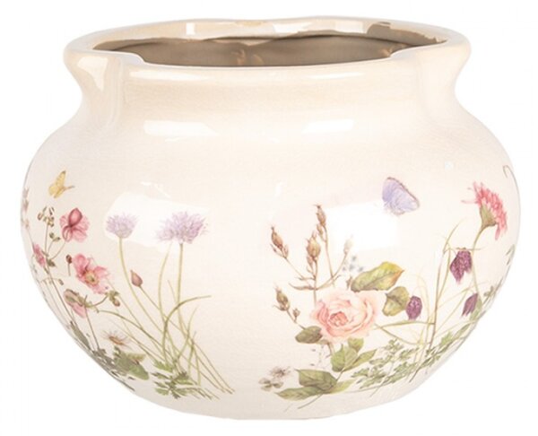 Baňatý keramický květináč s květy a motýlky Flowers of Love M – 20x14 cm