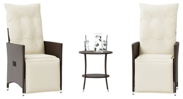 3dílný bistro set s poduškami hnědý polyratan