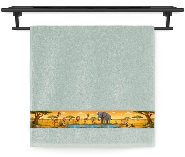 Ručník Veba NORA tisk Ve stínu afrického slunce zelenošedá Velikost: 50x100 cm
