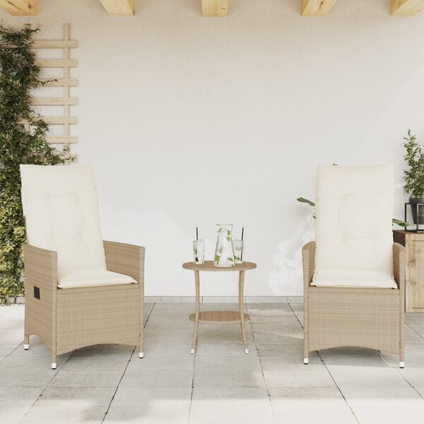 3dílný bistro set s poduškami béžový polyratan
