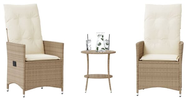 3dílný bistro set s poduškami béžový polyratan