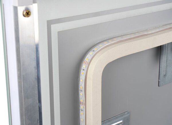Designové zrcadlo s LED, 70x90 cm, 3 barvy světla, hliník