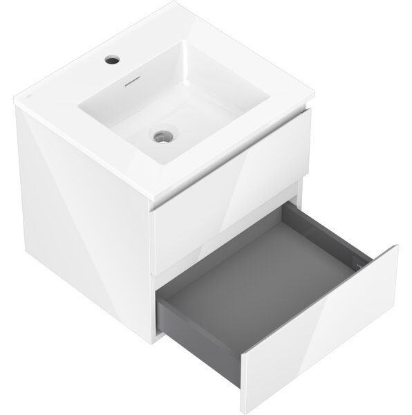 Mexen Orio, koupelnová skříňka 50 cm s umyvadlem Otis, 2 zásuvky, bílá lesklá, 91A10-05047-2-BFF00-W18M00