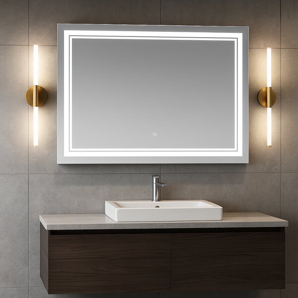 Designové zrcadlo s LED, 70x90 cm, 3 barvy světla, hliník