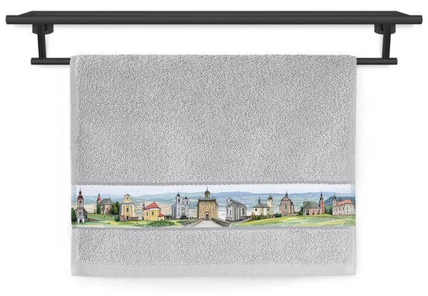 Ručník Veba RUJANA tisk Broumovské kostely - dědictví české krajiny jemná ocel Velikost: 30x50 cm