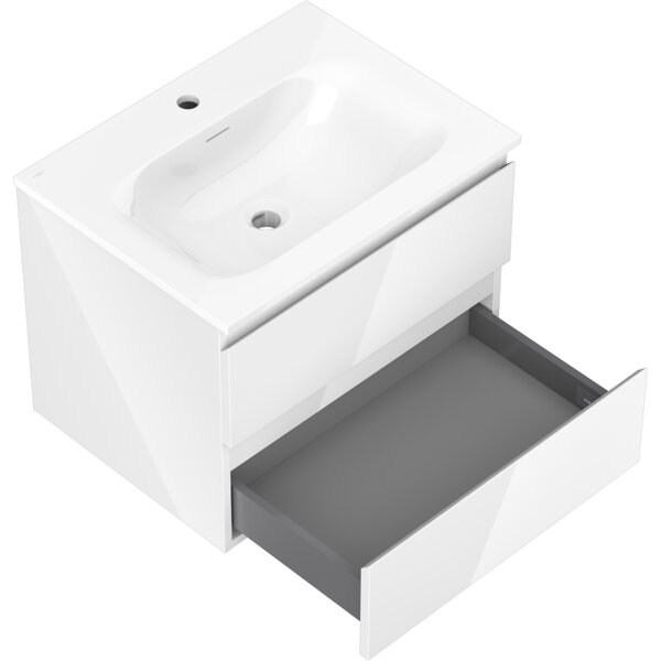 Mexen Orio, koupelnová skříňka 60 cm s umyvadlem Vela, 2 zásuvky, bílá lesklá, 91A10-06047-2-BFF00-W23M00