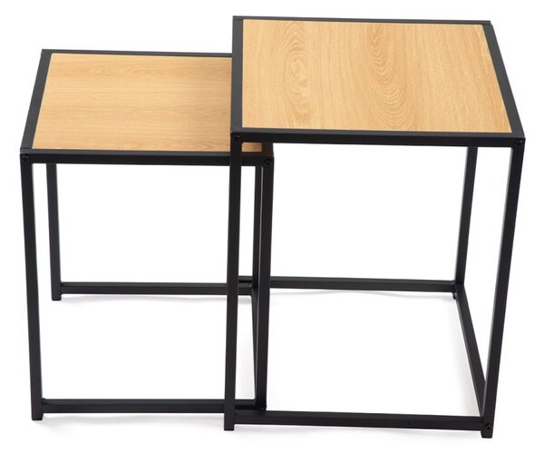 Sada 2 odkládacích stolků, přírodní dekor, černá konstrukce