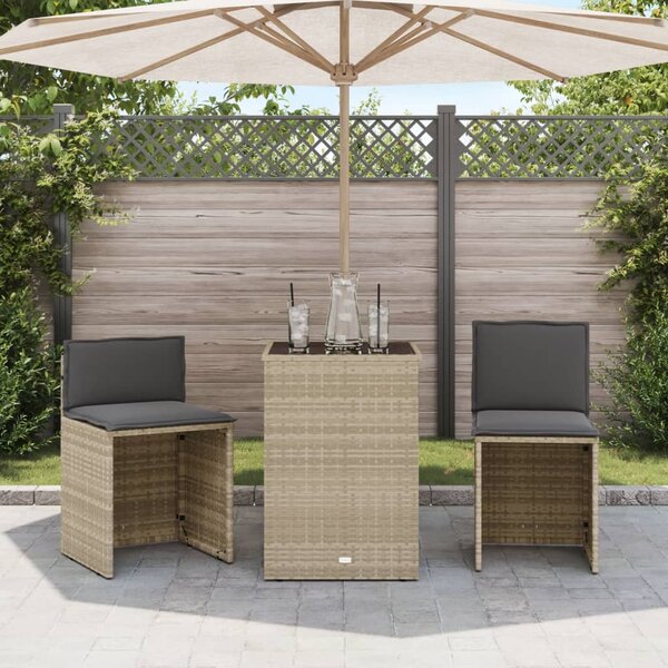 3dílný bistro set s poduškami světle šedý polyratan