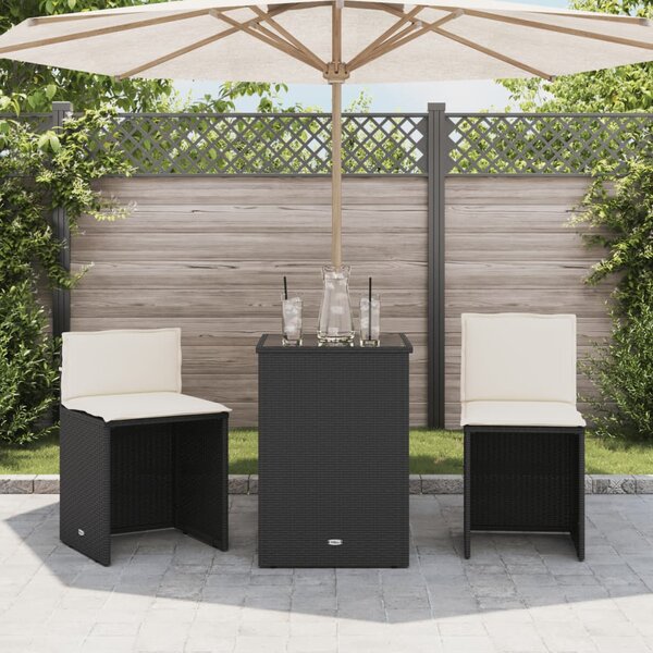 3dílný bistro set s poduškami černý polyratan