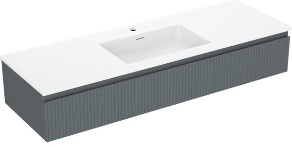 Mexen Rivel, koupelnová skříňka 140 cm s umyvadlem Otis, 1 zásuvka, drážkovaná, grafitová matná/bílá matná, 91A20-14023-1-BF66-W18M0