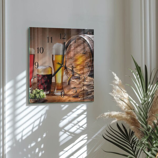 Skleněné hodiny na stěnu Pivní sud zskc-30x30-00174939