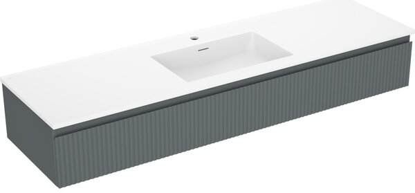 Mexen Rivel, koupelnová skříňka 160 cm s umyvadlem Otis, 1 zásuvka, drážkovaná, grafitová matná/bílá matná, 91A20-16023-1-BF66-W18M0