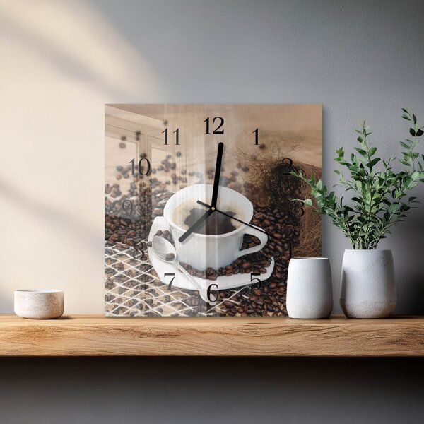 Skleněné hodiny na stěnu Šálek kávy zskc-30x30-00174941